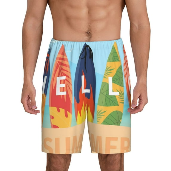 Cauagu Hello Summer3 Print Pajama Bottoms for Men Sleep Pajama Shorts Elastic Waistband Sleep Pajama Short Men's PJ Shorts -3X-Large