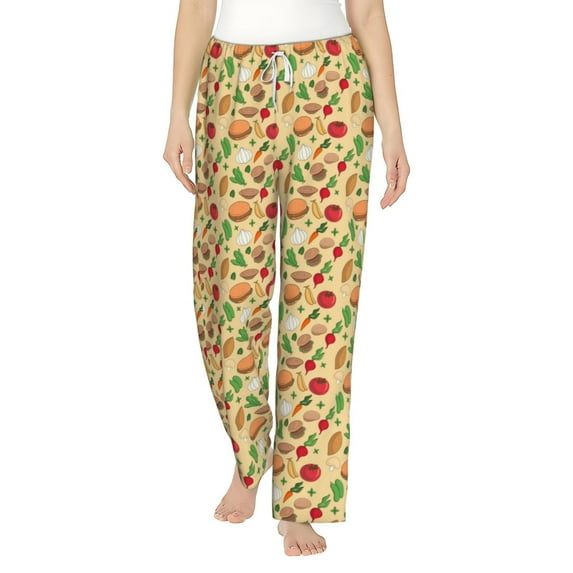 Cauagu Herb Of Burger Pajama Pants for Women Loose Fit Wide Leg Trouser Pants Casual Elastic Waist Drawstring Lounge Pants