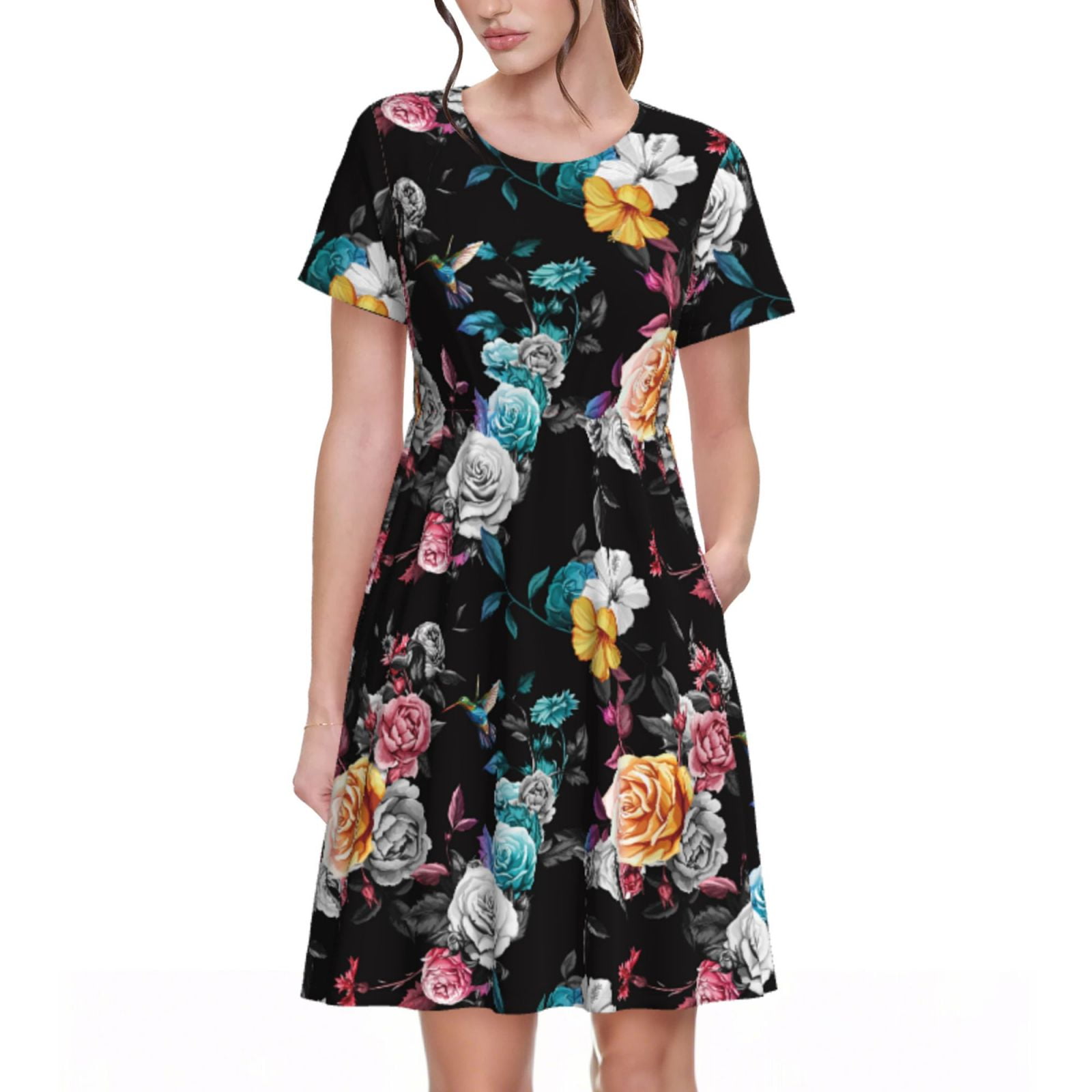 ENLACHIC Women's Floral Animal Print T-Shirt Dress - Loose Casual A-Line Swing Dress For Summer