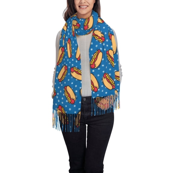 Cauagu Hot Dog 1 Print Women Wrap Shawl tassels Scarves Retro Scarf 77.6"X28.3"