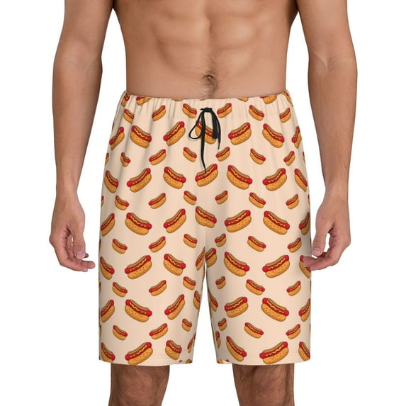 Cauagu Hot Dog 2 Print Pajama Bottoms for Men Sleep Pajama Shorts Elastic Waistband Sleep Pajama Short Men's PJ Shorts -Medium