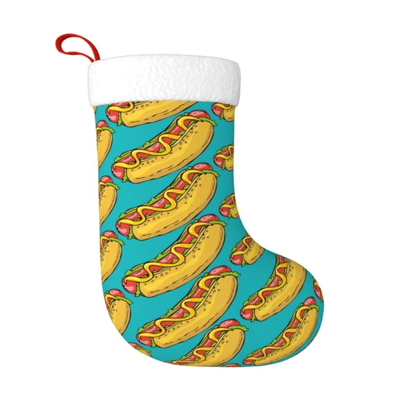 Cauagu Hot Dogs 8 for Christmas Stockings,1-Pack Large Xmas Stocking Holiday and Farmhouse Stocking Fit for Christmas Holiday Party Decoration(17.7*11 Inch)