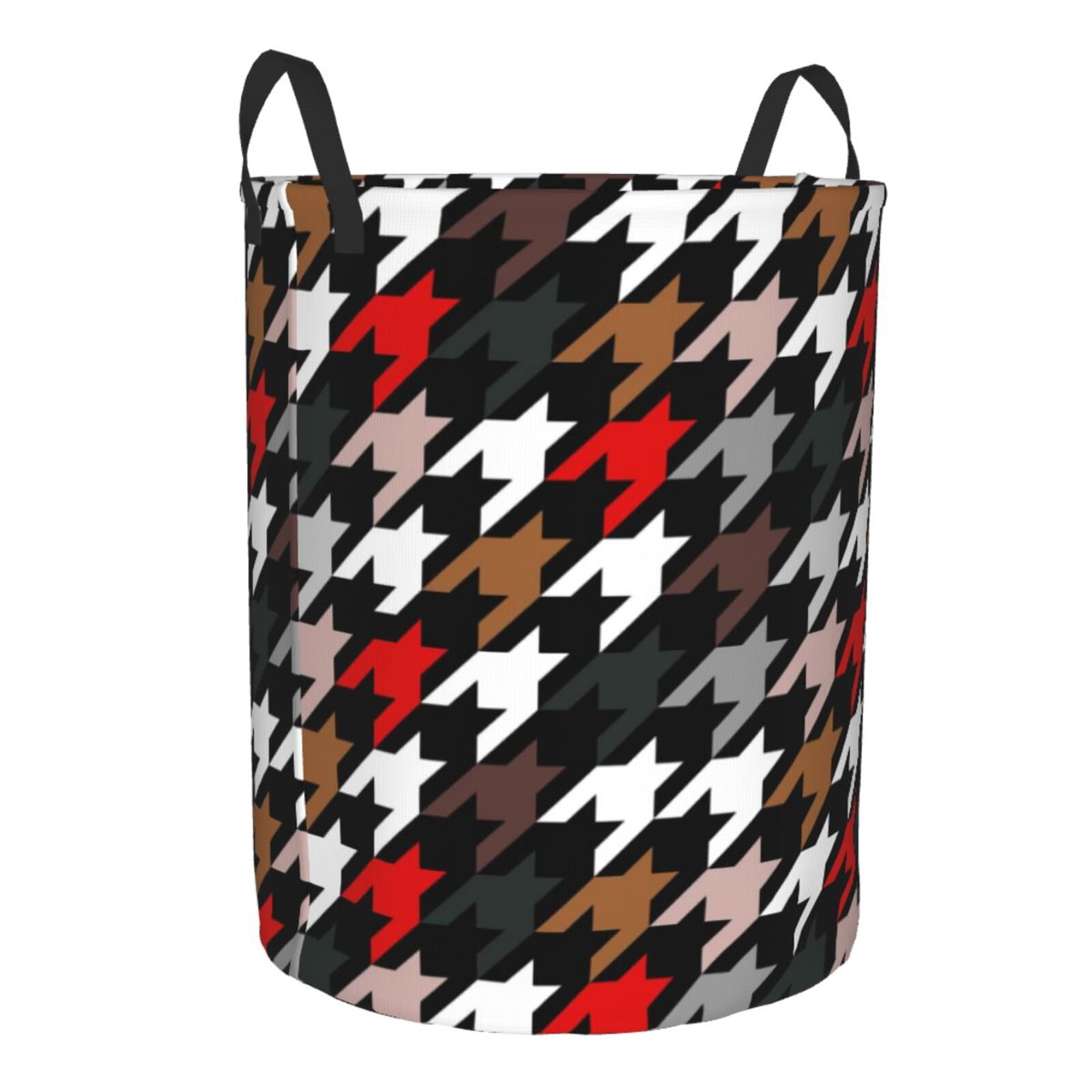 Personalized Houndstooth Pattern Wastebasket – 1.75 Gallon, Black, Single-Sided Custom Trash Can