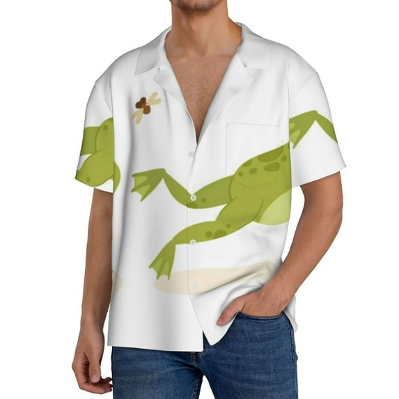 Cauagu Hunting Frog Men's Short Sleeve Button Down Hawaiian Shirt for Men Bowling Shirts Casual Summer Beach Shirt,4X-Large