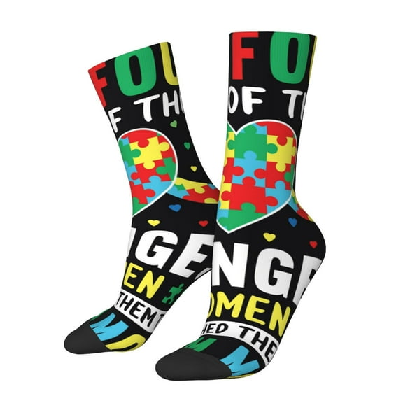 Cauagu I Love With Autism Print Crew Socks for Women and Men,Adult Athletic Running Socks 1-Pair Sports Socks Work Gear Socks with Moisture Wicking