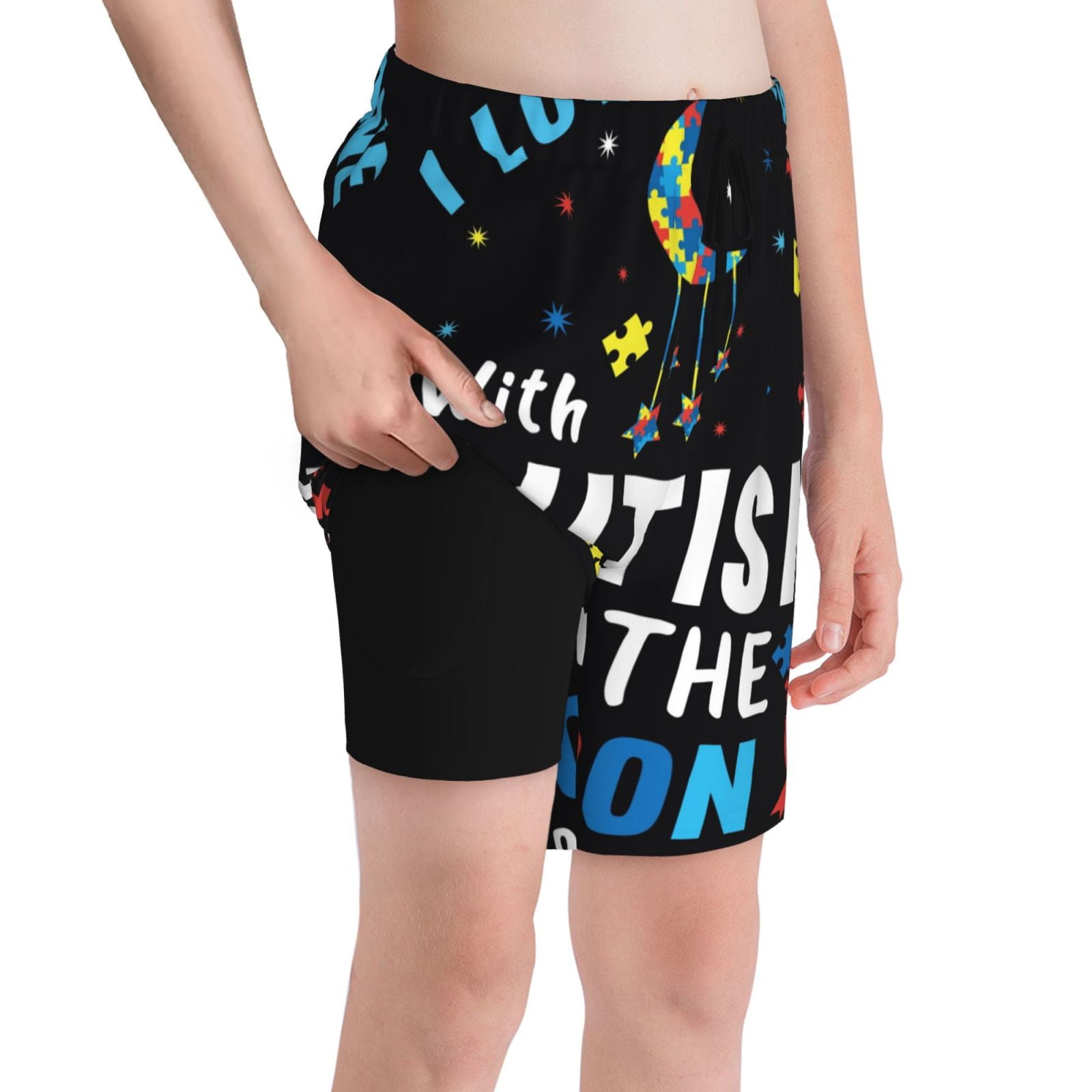Cauagu I Love With Autism To The Moon And Back Print Swim Trunks For Cauagu i love with autism to the moon and back print swim trunks for