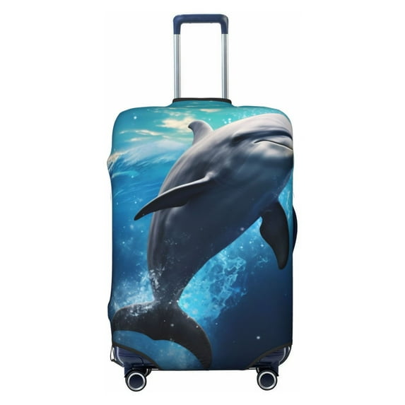 Cauagu Ice Blue Ocean Cute Dolphin Print Travel Luggage Cover,Travel Dust-proof Suitcase Cover Softside Suitcase Protector for 18-32inch,Not Included Suitcase
