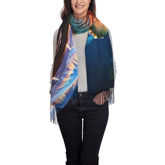 Cauagu Ice Blue Ocean Sea Turtle Print Women Wrap Shawl tassels Scarves Retro Scarf 77.6"X28.3"