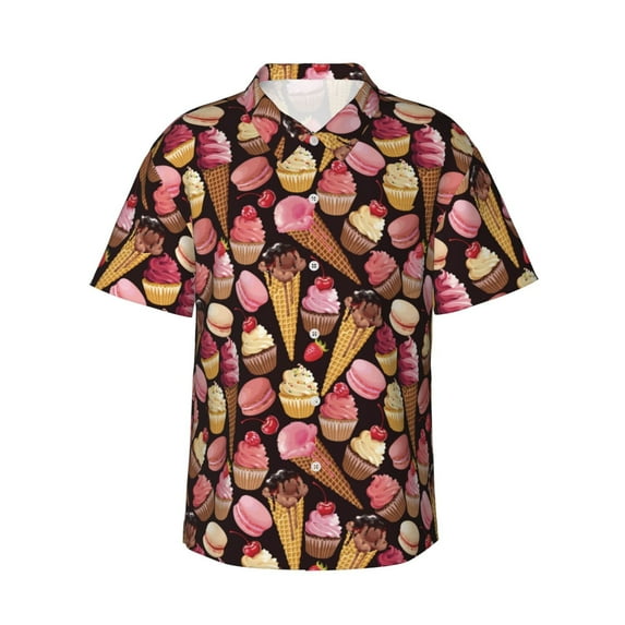Cauagu Ice Cream Cake Print Hawaiian Shirt for Men,Casual Short Sleeve Button Down Shirts Summer Beach Men's Regular-Fit Short-Sleeve Print Shirt -XX-Large