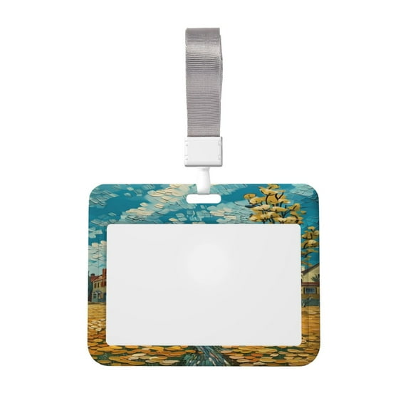 Cauagu Impressionist Village Sky for ID Badge Holder,Badge Holder with Windows Key Card Work Badge Sleeve for Office/ Factory/ID Credit Cards/Proximity Key Cards