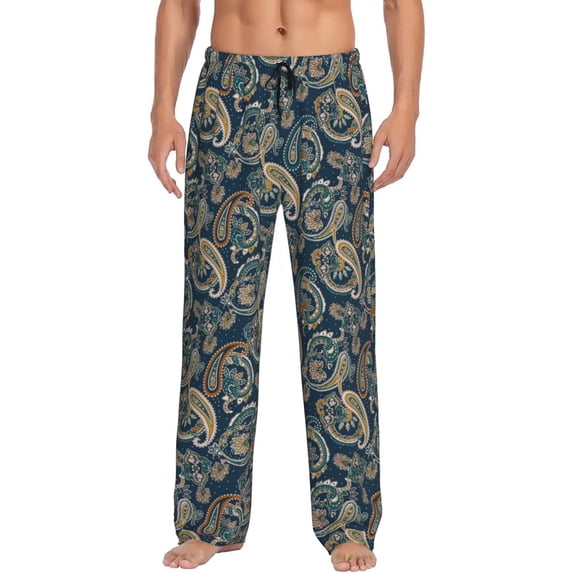 Cauagu Indian Paisley 2 Mens Pajama Pants Sleep & Lounge Pants,PJ Bottoms with Pockets-Small