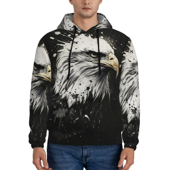 Cauagu Ink Style Bald Eagle for Men's Pullover Hooded Sweatshirt Athletic Casual Hoodie Aautumn Hoodie Sweatshirt for Men Pullover Casual Hooded Sweatshirt-XX-Large