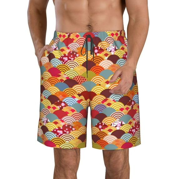 Cauagu Japanese Style Fish Scales Print Men's Swim Trunks,Hawaiian Bathing Suit Swimsuits Beach Shorts with Pockets for Men Quick Dry Swimming Board Shorts-XX-Large