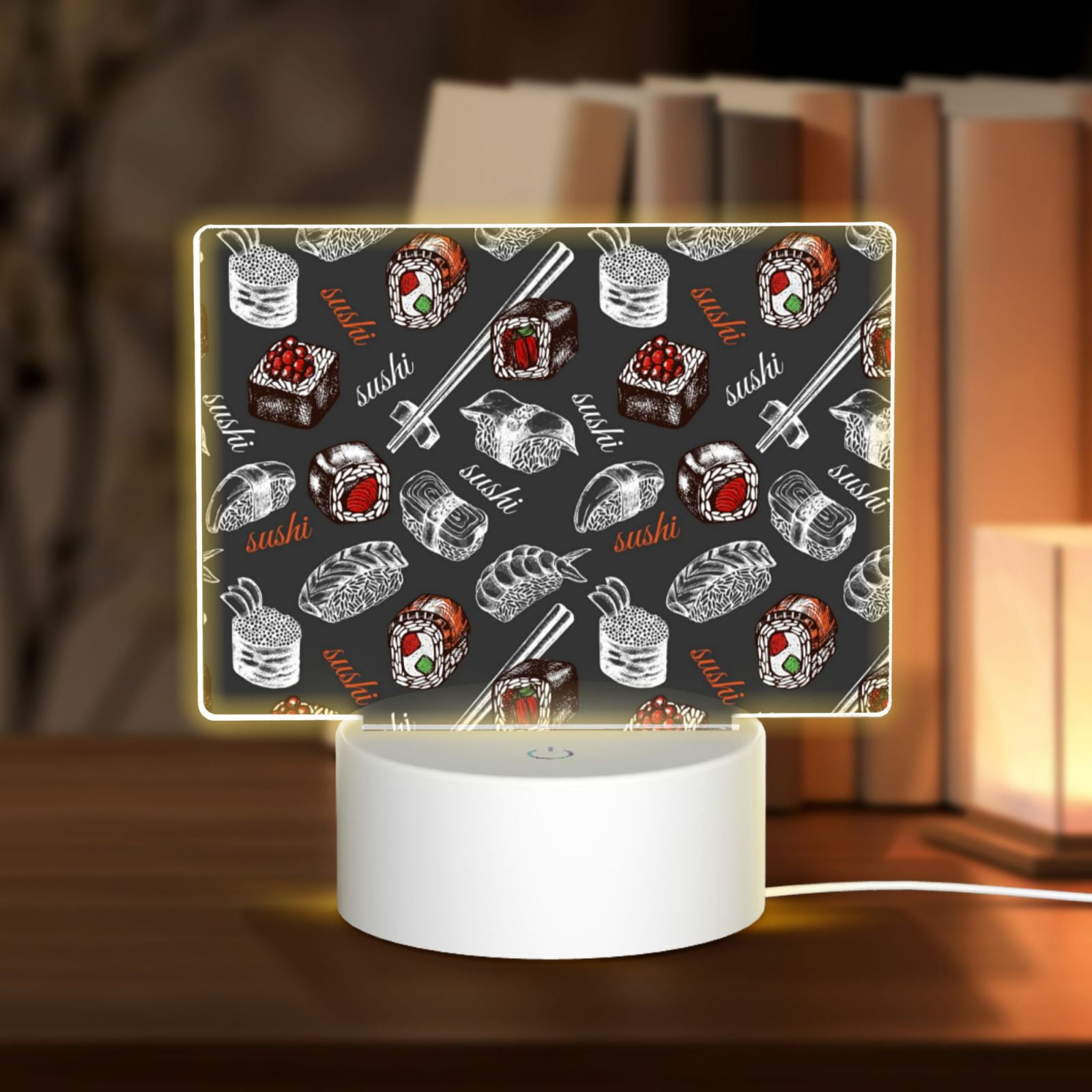 Cauagu Japanese Sushi Hashi for Rectangle Acrylic Night Light - Acrylic Modern Bedside Light with LED Light Lamp Base - Decorative Night Lamp for Restaurant Bar Cafe Shop