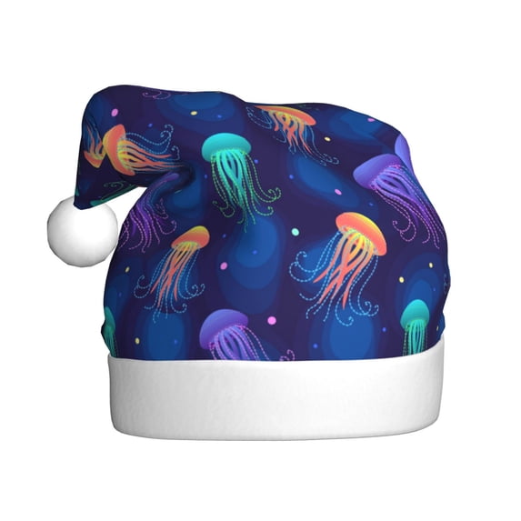 Cauagu Jellyfish colorful for Adult Christmas Hat,1-Pack Xmas Holiday Hat Santa Hat for Women & Men Festive Headwear Accessories Fit for Christmas/New Year/Party