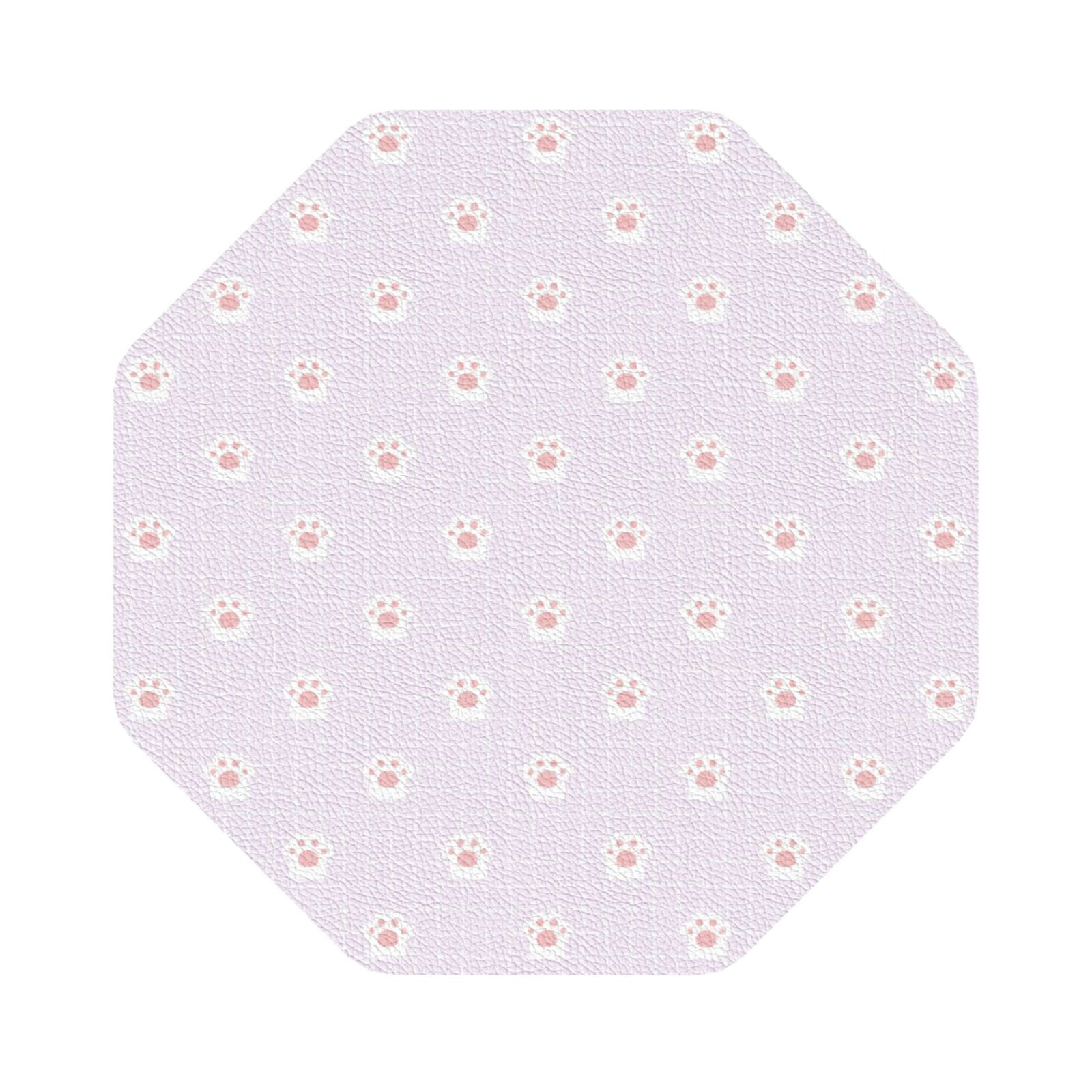 Cauagu Kawaii Cat Paw for Round Coaster,Drink Coasters Set of 4 Leather