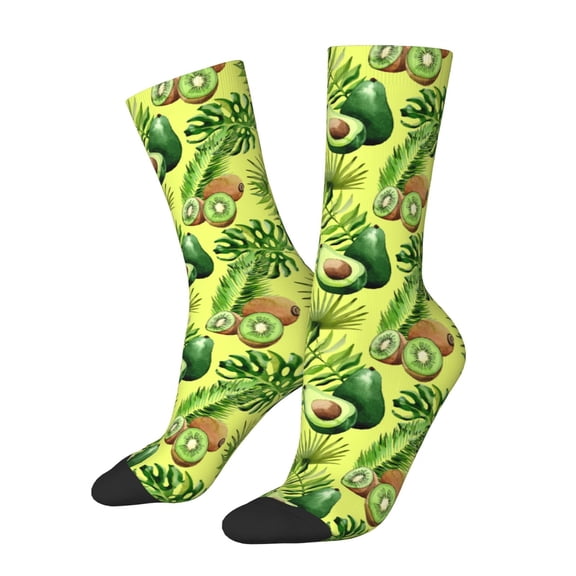 Cauagu Kiwi and Avocado Print Crew Socks for Women and Men,Adult Athletic Running Socks 1-Pair Sports Socks Work Gear Socks with Moisture Wicking