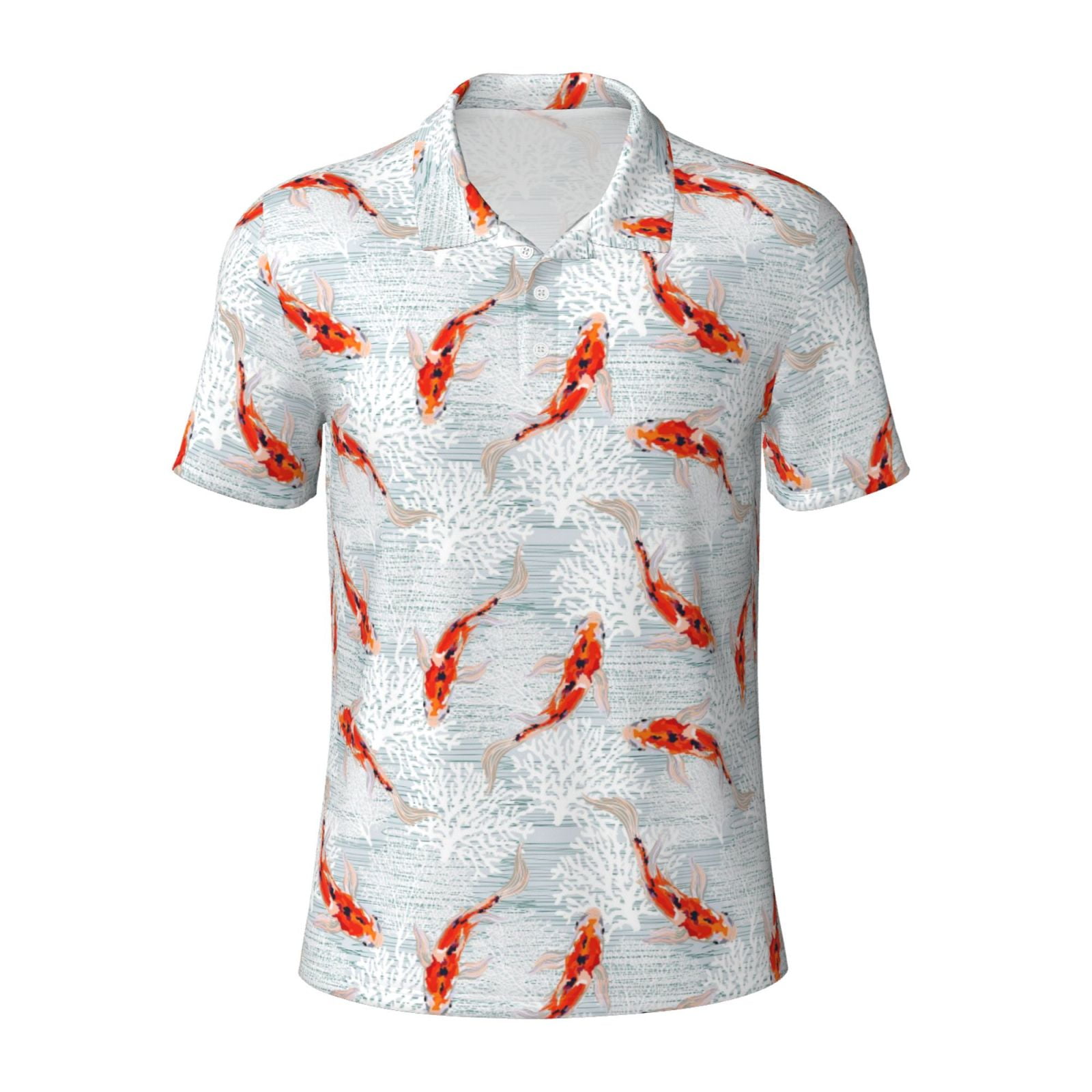 Cauagu Koi Fish Corals,Spring Summer Print Men's Polo Shirts, Short ...
