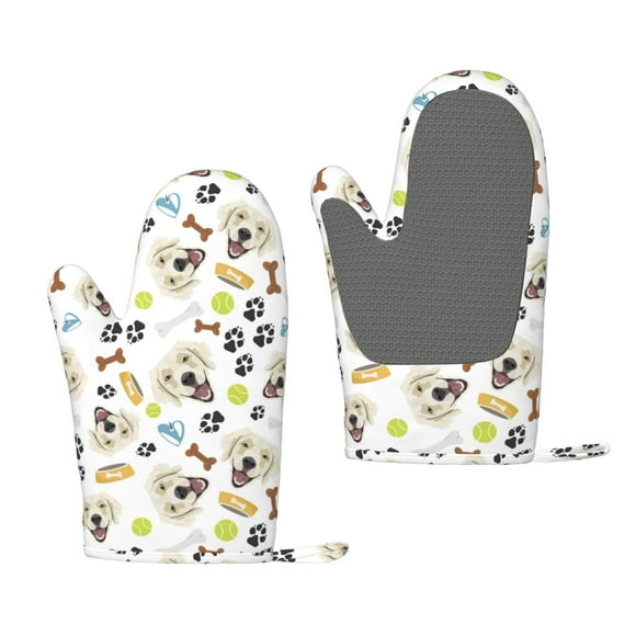 Cauagu Labrador Retriever Dog Print Oven Mitts 2 Piece Set,BBQ Gloves Grilling Gloves Kitchen Silicone Oven Gloves Heat Resistant Oven Mitts for Barbecue Cooking & Baking
