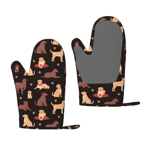 Cauagu Labrador Retriever Dog Print Oven Mitts 2 Piece Set,BBQ Gloves Grilling Gloves Kitchen Silicone Oven Gloves Heat Resistant Oven Mitts for Barbecue Cooking & Baking