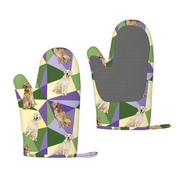 Cauagu Labrador Retriever Dog Print Oven Mitts 2 Piece Set,BBQ Gloves Grilling Gloves Kitchen Silicone Oven Gloves Heat Resistant Oven Mitts for Barbecue Cooking & Baking