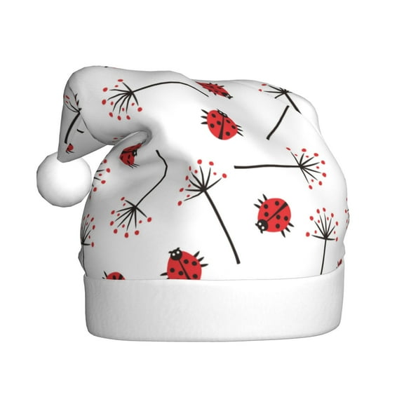 Cauagu Ladybug With Dandelion for Adult Christmas Hat,1-Pack Xmas Holiday Hat Santa Hat for Women & Men Festive Headwear Accessories Fit for Christmas/New Year/Party