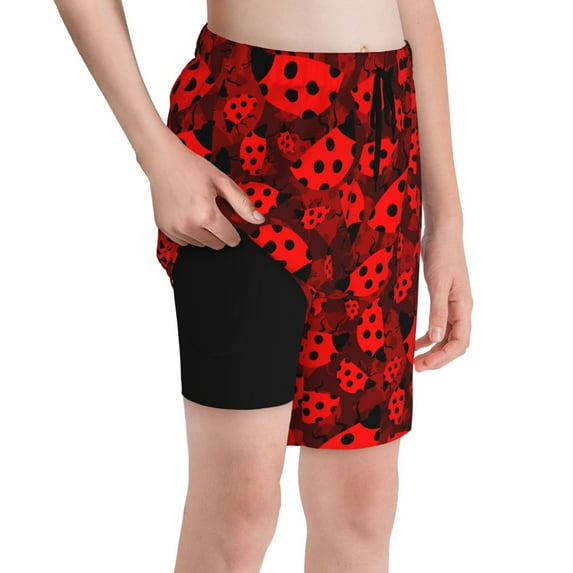 Cauagu Ladybugs 1 Print Swim Trunks for Men,Youth Boys Swim Shorts Compression Liner Beach Shorts Boys' Swimming Shorts 7-20 Years Bathing Suit-Small