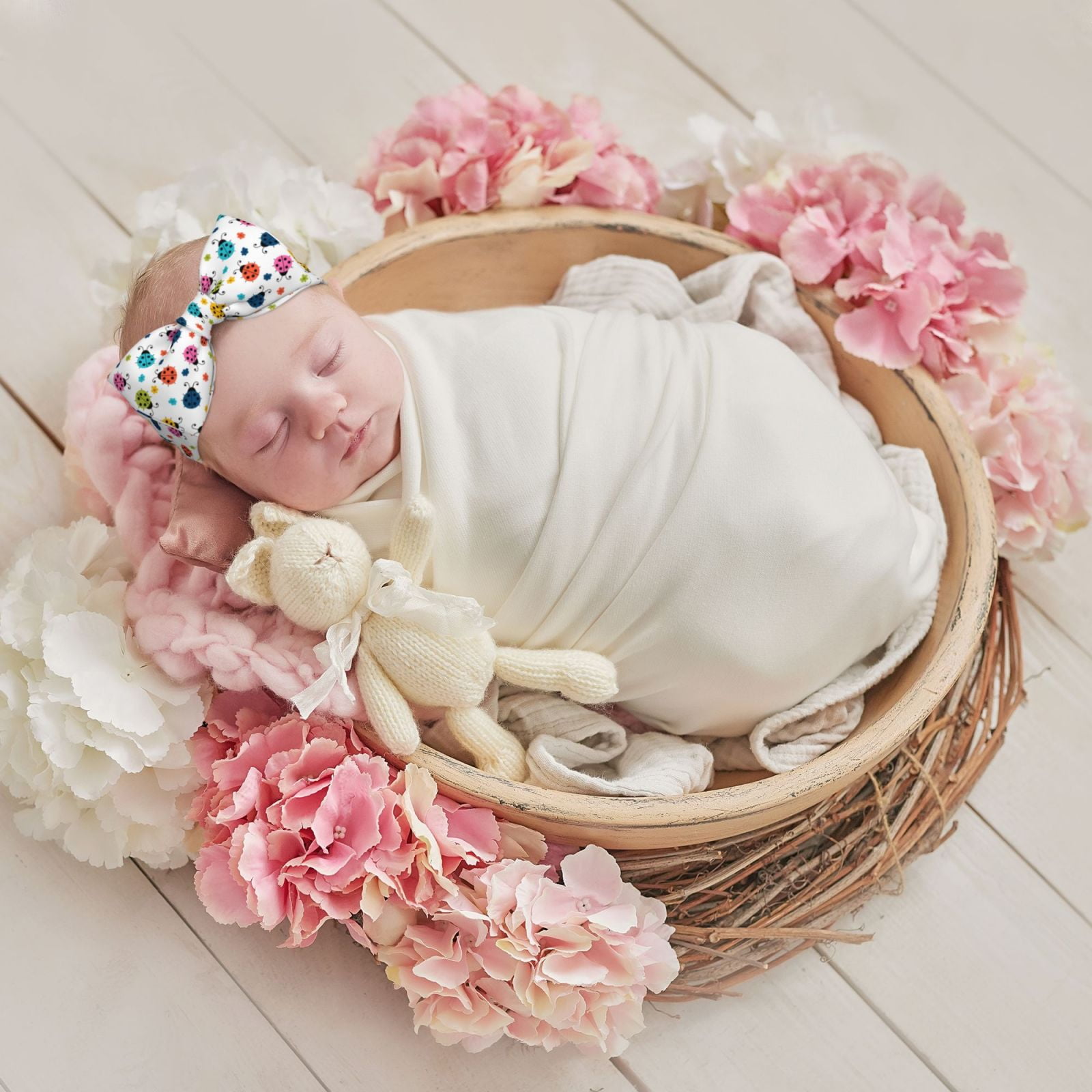 Cauagu Ladybugs And Flowers Print Bow Headband for Baby Girls,Hairbands