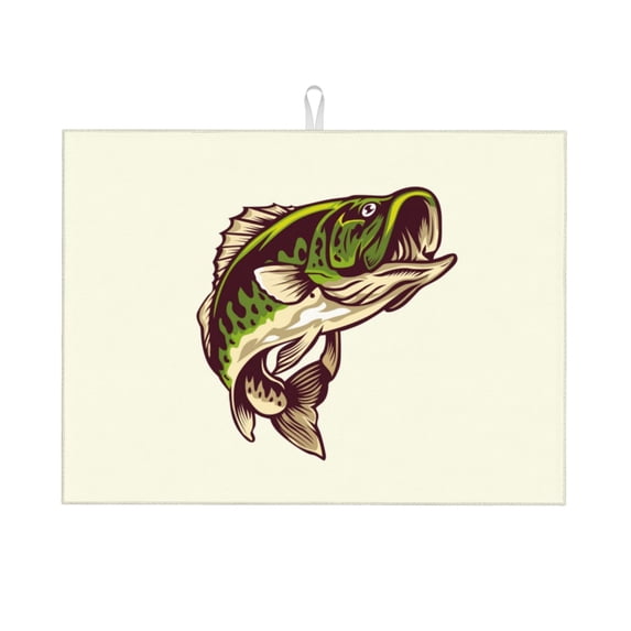 Cauagu Largemouth Bass Fish (3) Dish Drying Mat,24*18 inch Absorbent Dish Drainer Kitchen Counter,Dish Drying Pad for Countertops,Sinks,Draining Racks