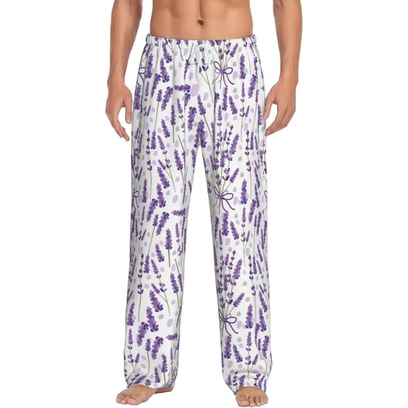 Cauagu Lavender Flowers Mens Pajama Pants Sleep & Lounge Pants,PJ Bottoms with Pockets-Medium