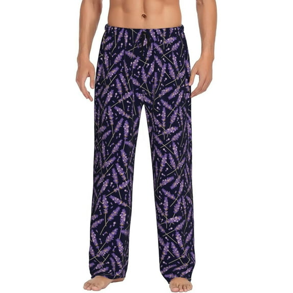 Cauagu Lavender Flowers Mens Pajama Pants Sleep & Lounge Pants,PJ Bottoms with Pockets-XX-Large