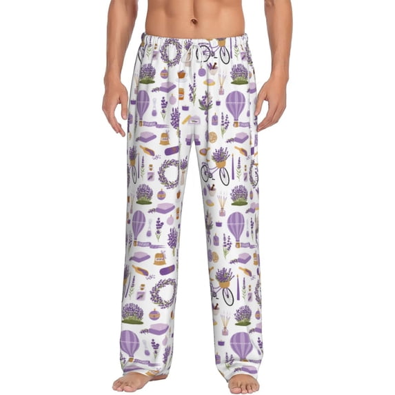 Cauagu Lavender Flowers Mens Pajama Pants Sleep & Lounge Pants,PJ Bottoms with Pockets-XX-Large