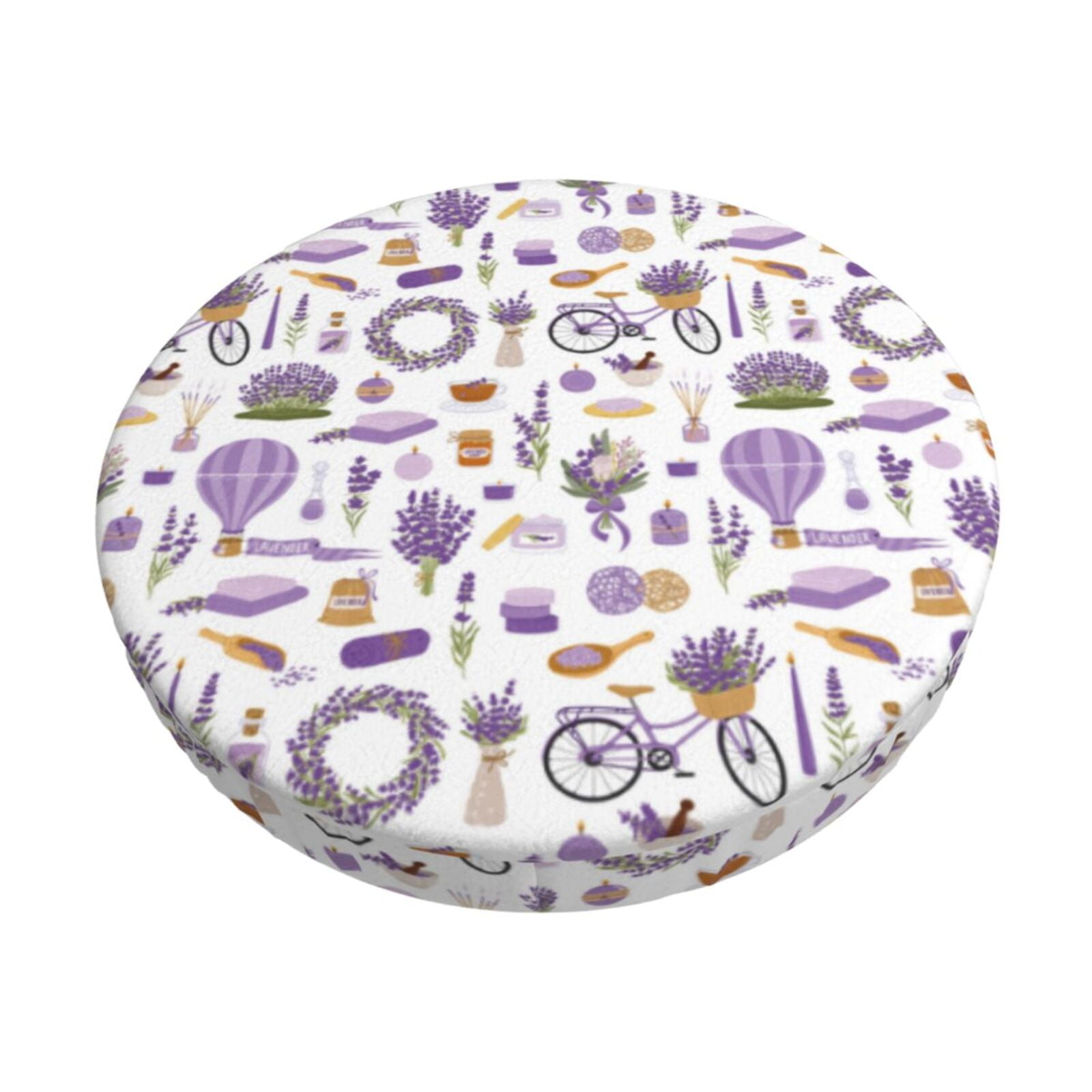 Cauagu Lavender Flowers Print Round Stool Covers,Seat Cushion for Round