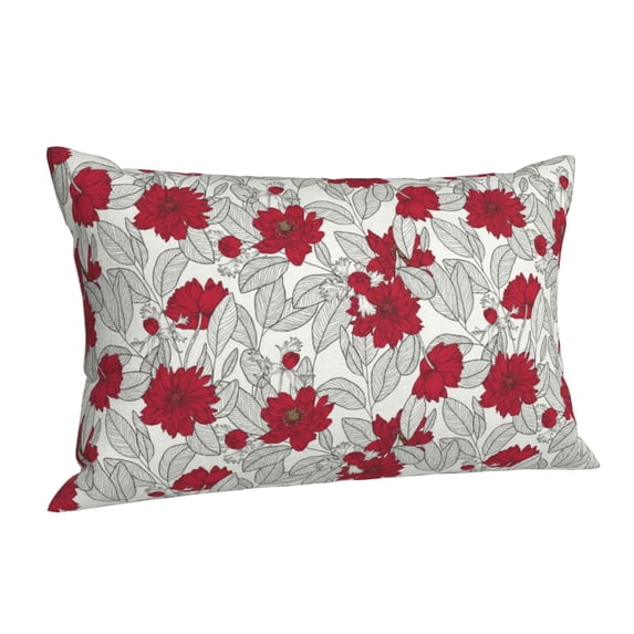 Cauagu Leaves And Anemone Flowers In Red Grey Print Pillow Covers with Envelope Closure,1PC Pillow Cases Decorative Pillow Case for Bed & Couch, Pillows Not Included-16"x24"