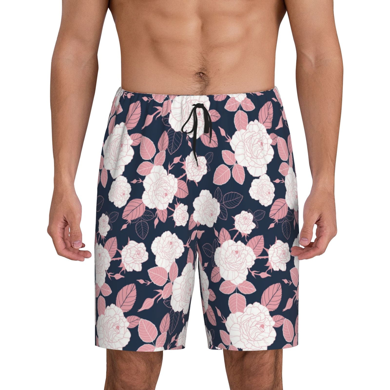 Cauagu Leaves Flower Print Pajama Bottoms for Men Sleep Pajama Shorts