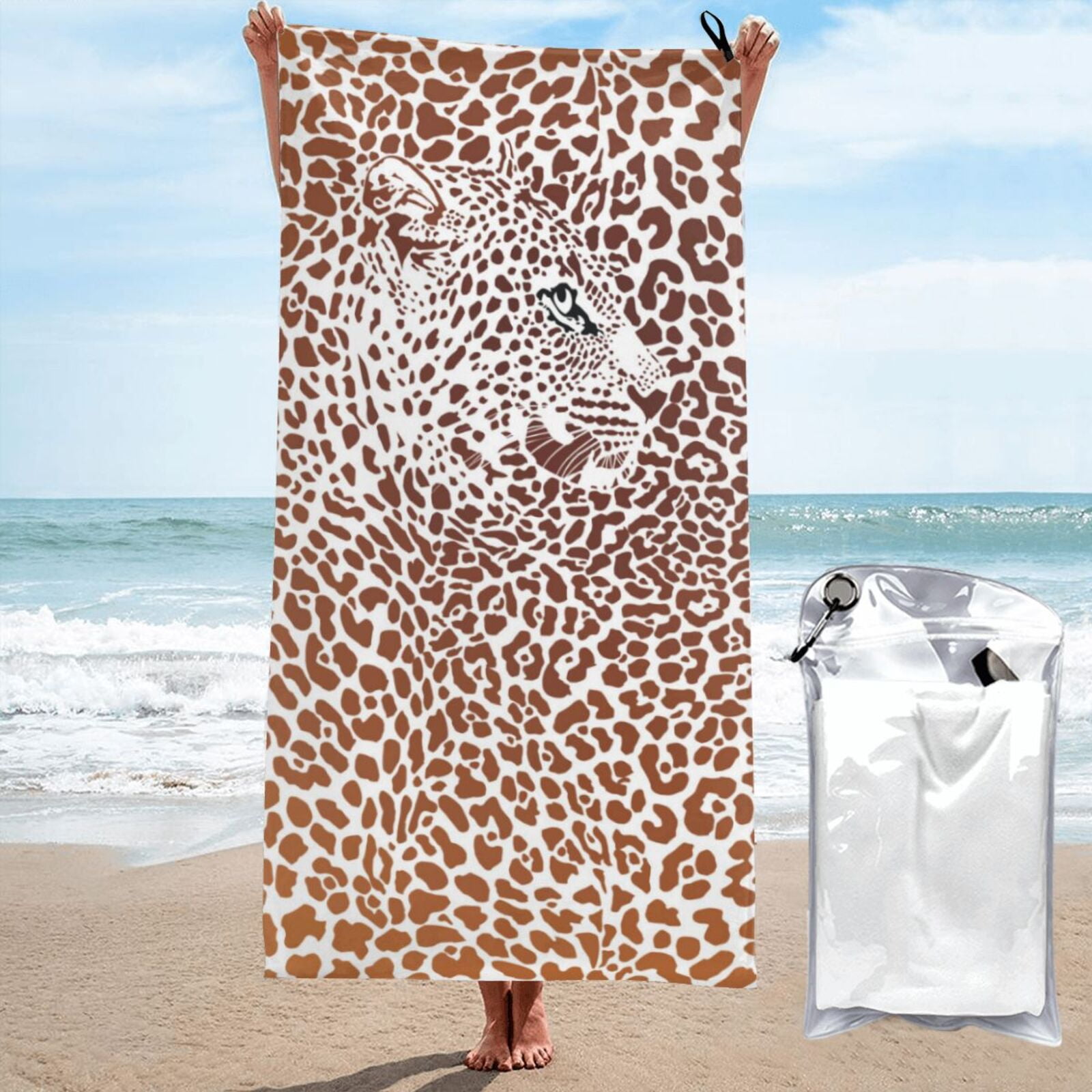 Cauagu Leopard Brown Print Extra Large Bath Towels 1 Pack, Quick Drying