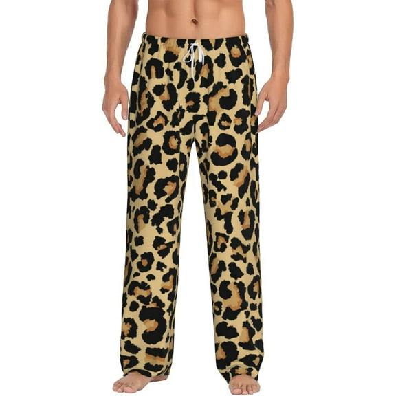 Cauagu Leopard Print Mens Pajama Pants Sleep & Lounge Pants,PJ Bottoms with Pockets-Medium