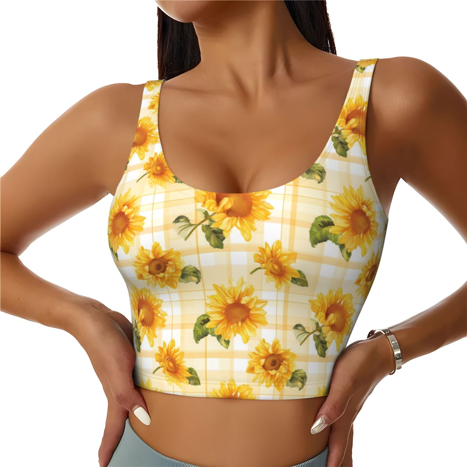 Yellow Sunflower Print Sports Bra