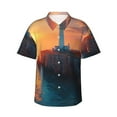 thumbnail image 1 of Cauagu Lighthouse At Sunset Coast Print Hawaiian Shirt for Men,Casual Short Sleeve Button Down Shirts Summer Beach Men's Regular-Fit Short-Sleeve Print Shirt -Medium, 1 of 6