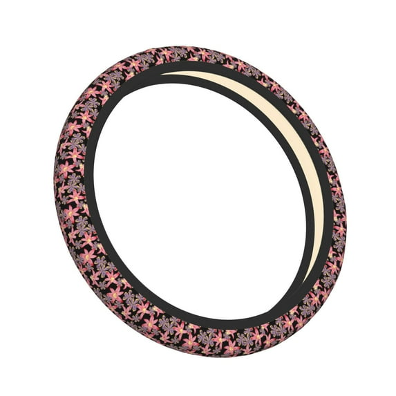 Cauagu Lilies Flowers Print Car Steering Wheel Cover - Universal Car Accessory for Diverse Cars for Steering Wheel with a Diameter of 14.5"-15"
