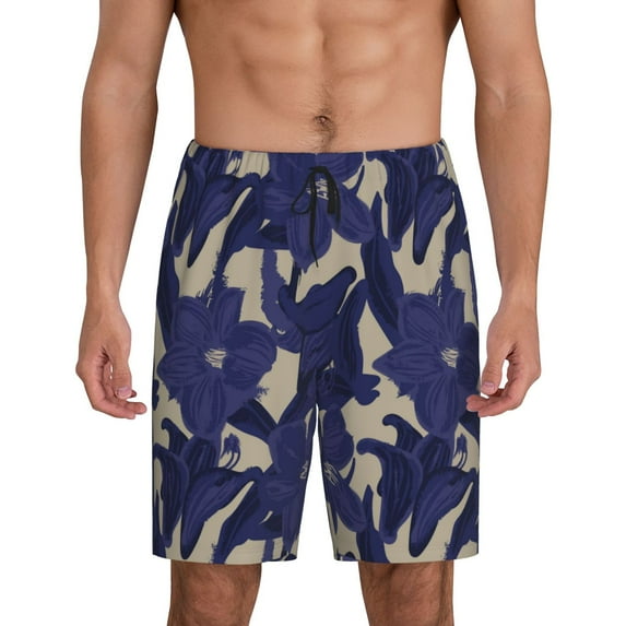 Cauagu Lilies Flowers Print Pajama Bottoms for Men Sleep Pajama Shorts Elastic Waistband Sleep Pajama Short Men's PJ Shorts -XX-Large