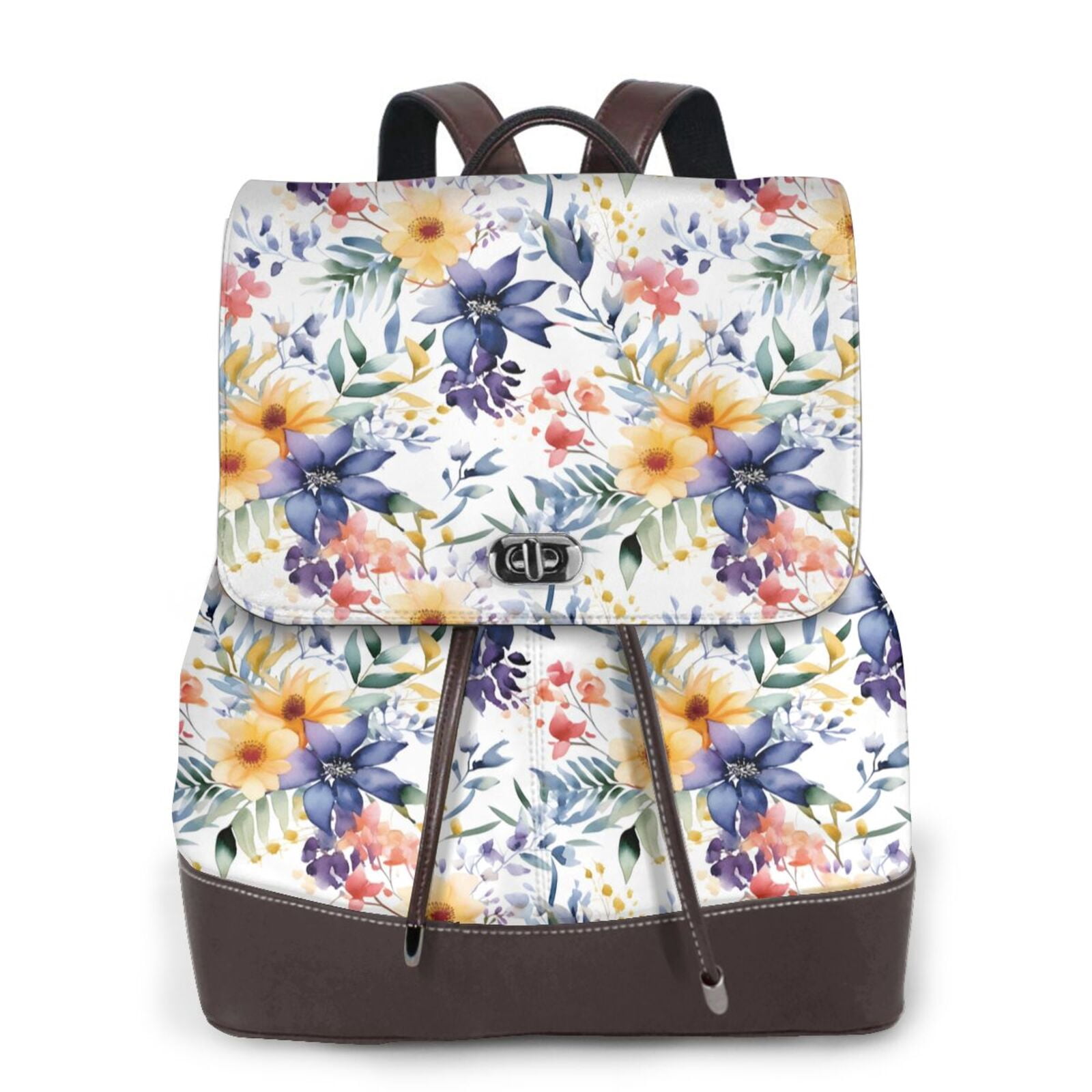 Cauagu Lilies Flowers Print Women's PU Leather Backpack,Fashion ...
