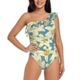 thumbnail image 1 of Cauagu Lilies Flowers Print Women's Sexy One Piece Swimsuits One Shoulder Ruffle Tummy Control Bathing Suit Slimming Swimwear-Medium, 1 of 6