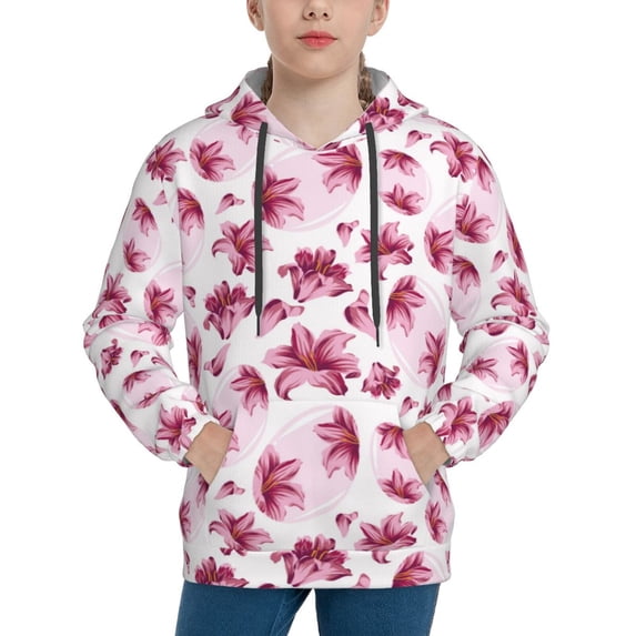 Cauagu Lilies Flowers for Youth Pullover Hoodie Sweatshirts Hoodie Sweatshirt Aautumn Long-Sleeve Pullover Casual Hooded Sweatshirt for Youth-Large