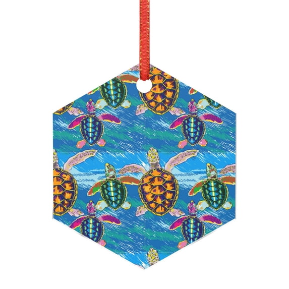 Cauagu Little Sea Turtles Pattern Acrylic Christmas Pendant,1-Pack Christmas Ornaments Xmas Tree Decor Christmas Décor with Ribbon Cute Tree Hanging for Party Favors-Hexagon