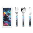 thumbnail image 1 of Cauagu Lively Cute Turtle Print 3-Pieces Toddler Cutlery Set , Kids Silverware Set with Spoons Forks & Knife Stainless Steel Utensils for Kids Dishwasher Safe, 1 of 8