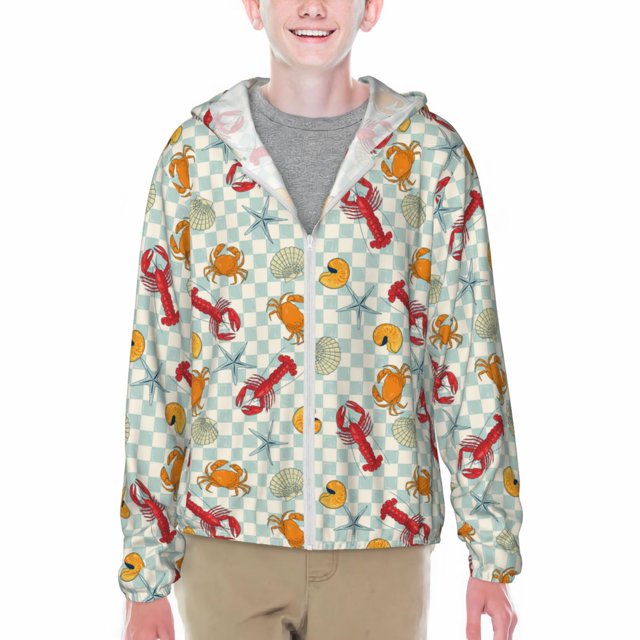 Cauagu Lobster Sea Shell Print Sun Protection Jacket for Teen,Full