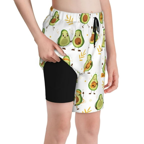Cauagu Lovely Avocado Print Swim Trunks for Men,Youth Boys Swim Shorts Compression Liner Beach Shorts Boys' Swimming Shorts 7-20 Years Bathing Suit-X-Large