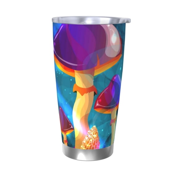 Cauagu Magic Mushrooms ,Fireflies Pattern 20oz Tumbler,Stainless Steel Vacuum Insulated Tumbler with Lid Durable Insulated Coffee Mug Thermal Cup with Splash Proof Sliding Lid-Without Straw