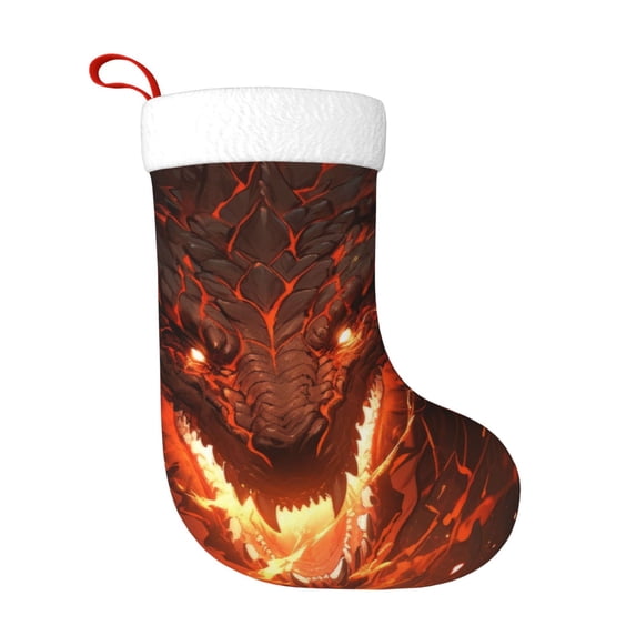 Cauagu Magma Fire Black Dragon for Christmas Stockings,1-Pack Large Xmas Stocking Holiday and Farmhouse Stocking Fit for Christmas Holiday Party Decoration(17.7*11 Inch)